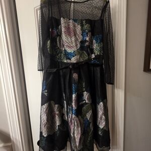 S.L. Fashions Floral Mesh Overlay Dress